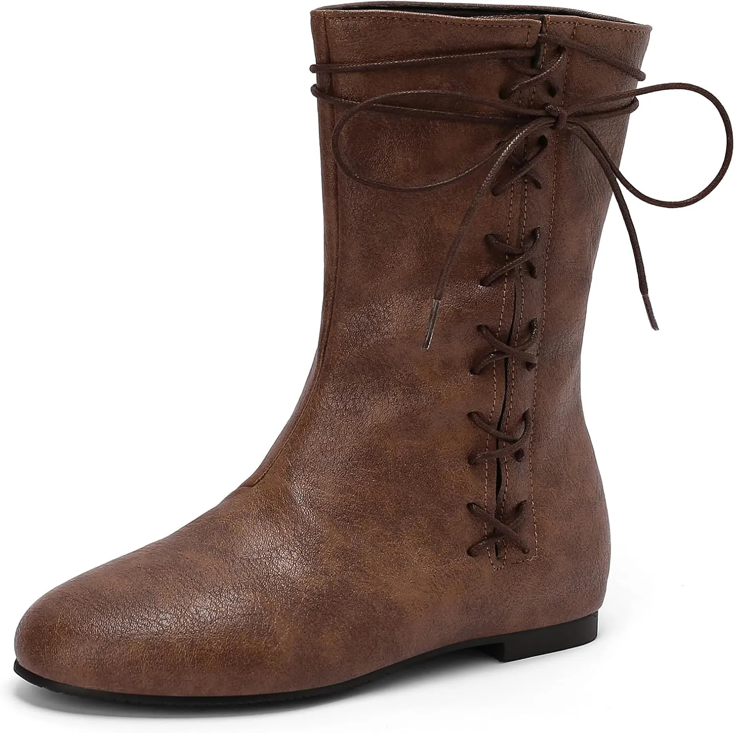 Women Retro Moccasin Mid Boots Flats Lace Up Ancient Roman Gladiator Boots