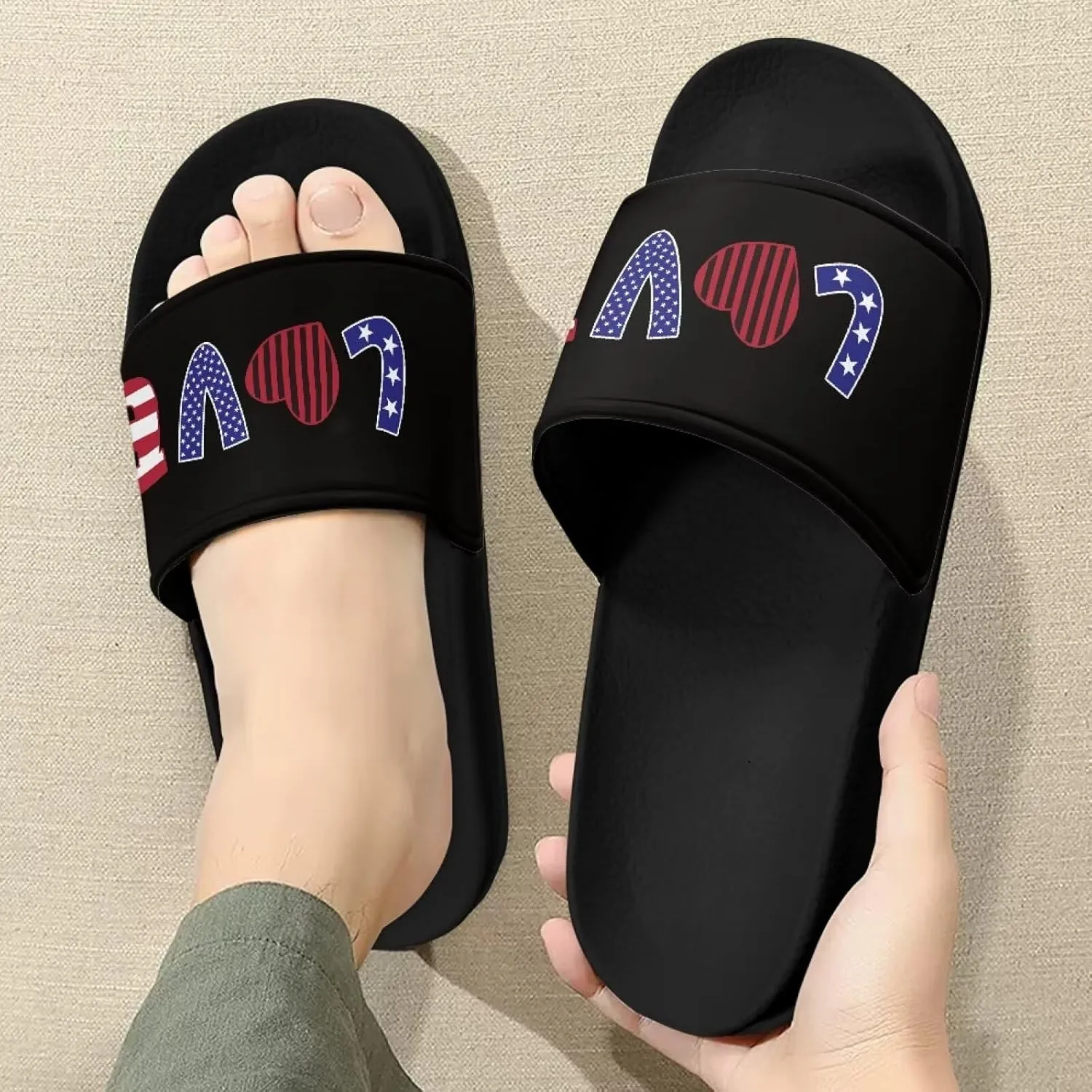 Women Sandals Slides Non-Slip Slippers Casual Black Sole Summer Shoes for College Dorm Gym Beach