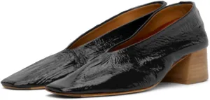 Women Square Toe Slip On Pumps Chunky Stacked Heel Dress Shoes Patent 2 inch Mid Block Heel Pump Shoes Closed Toe Fashion Chic Party Walking Drive Loafers Pumps Comfy Retro 4-11 M US