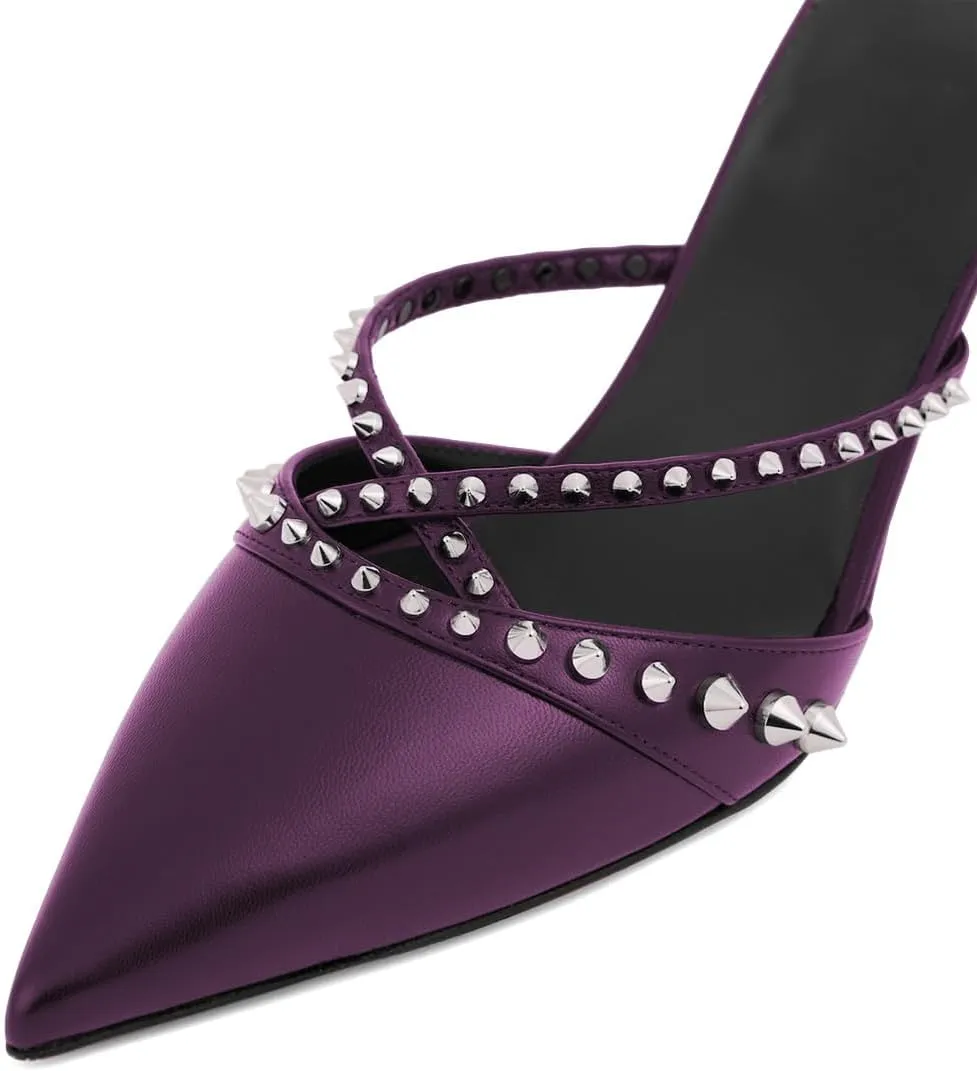 Women Stilettos High Heel Clogs Mules Pointy Toe Studded Slip On Slide Sandals Chic Indoor Shopping Daily Shoes Size 4-16 US