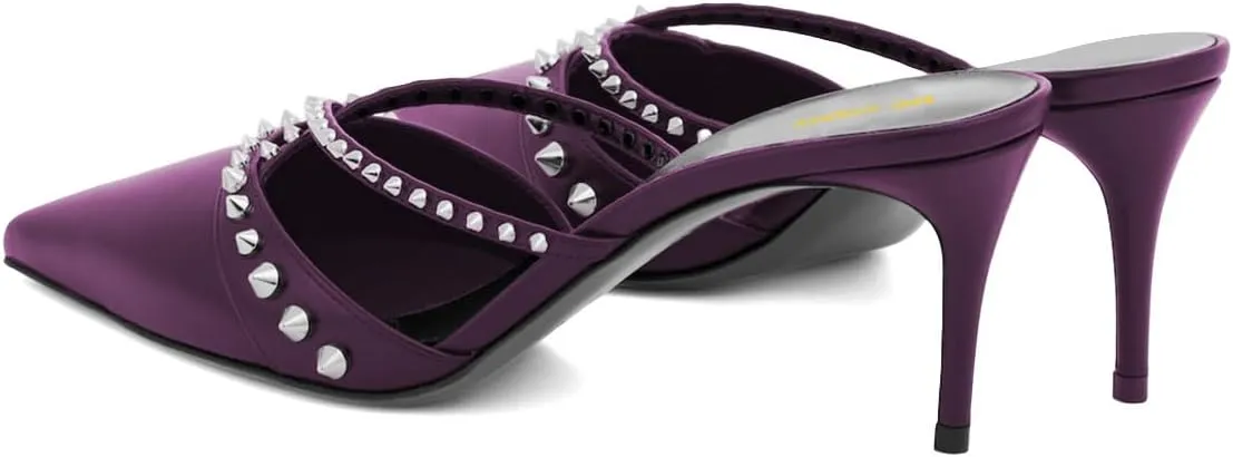 Women Stilettos High Heel Clogs Mules Pointy Toe Studded Slip On Slide Sandals Chic Indoor Shopping Daily Shoes Size 4-16 US