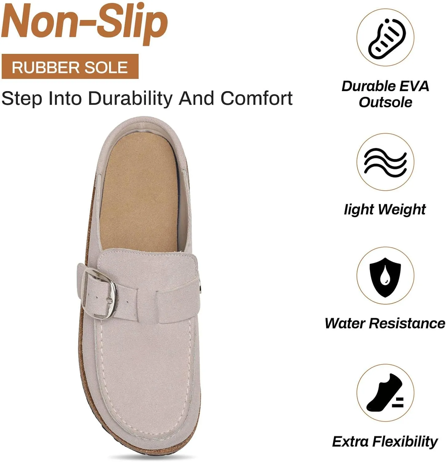 Women Suede Clogs Leather Mules for Women Cork Footbed Sandals Potato Shoes with Arch Support