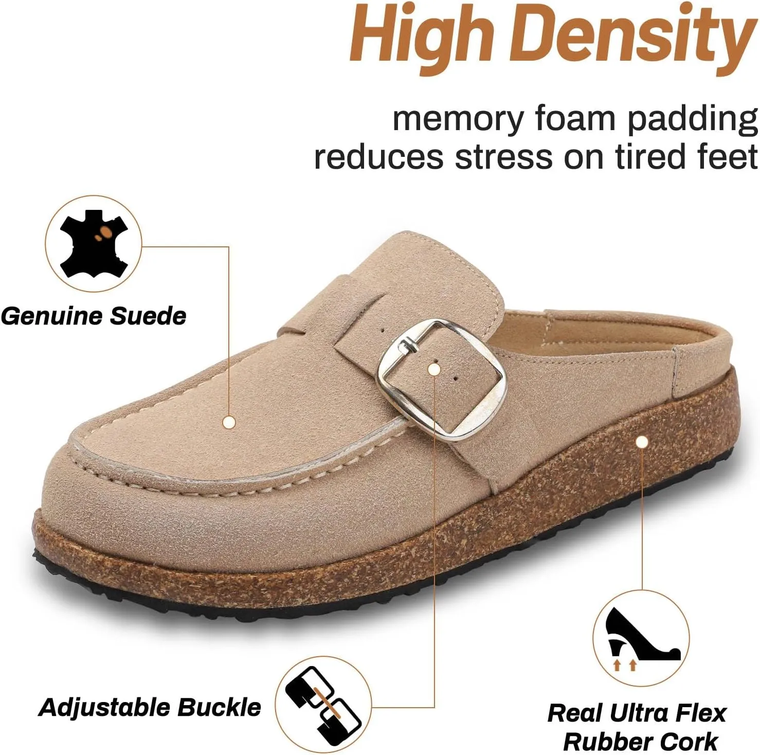 Women Suede Clogs Leather Mules for Women Cork Footbed Sandals Potato Shoes with Arch Support