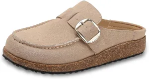 Women Suede Clogs Leather Mules for Women Cork Footbed Sandals Potato Shoes with Arch Support