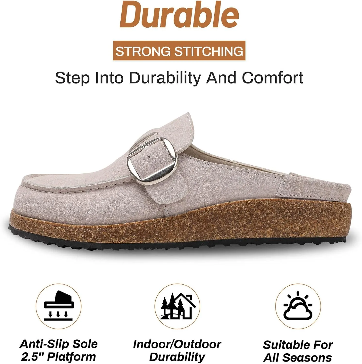 Women Suede Clogs Leather Mules for Women Cork Footbed Sandals Potato Shoes with Arch Support