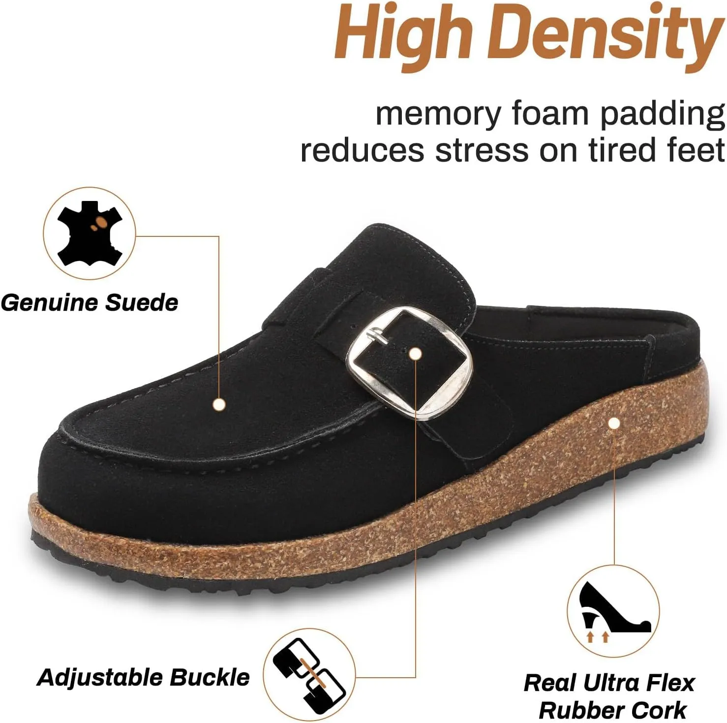 Women Suede Clogs Leather Mules for Women Cork Footbed Sandals Potato Shoes with Arch Support