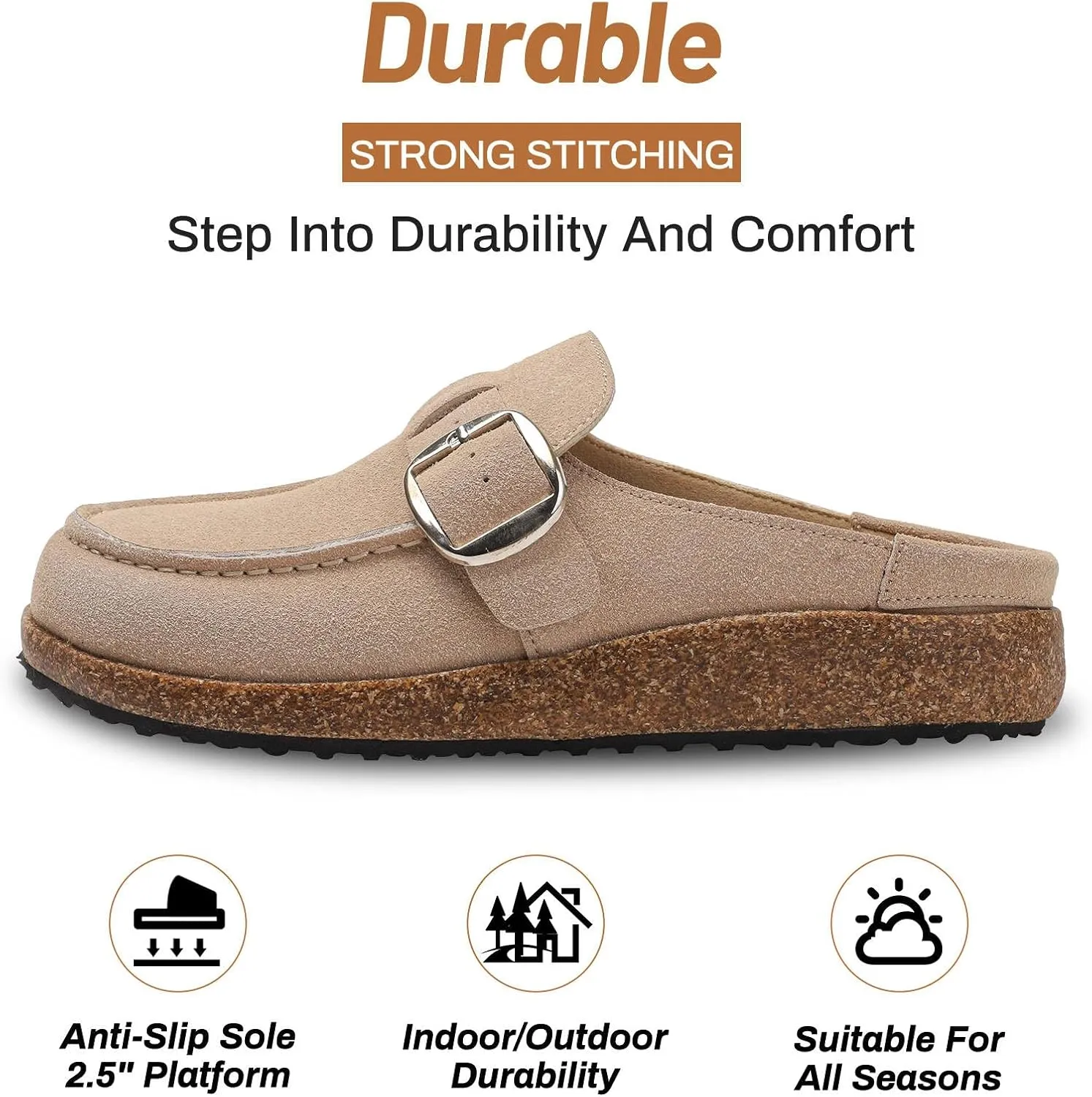 Women Suede Clogs Leather Mules for Women Cork Footbed Sandals Potato Shoes with Arch Support