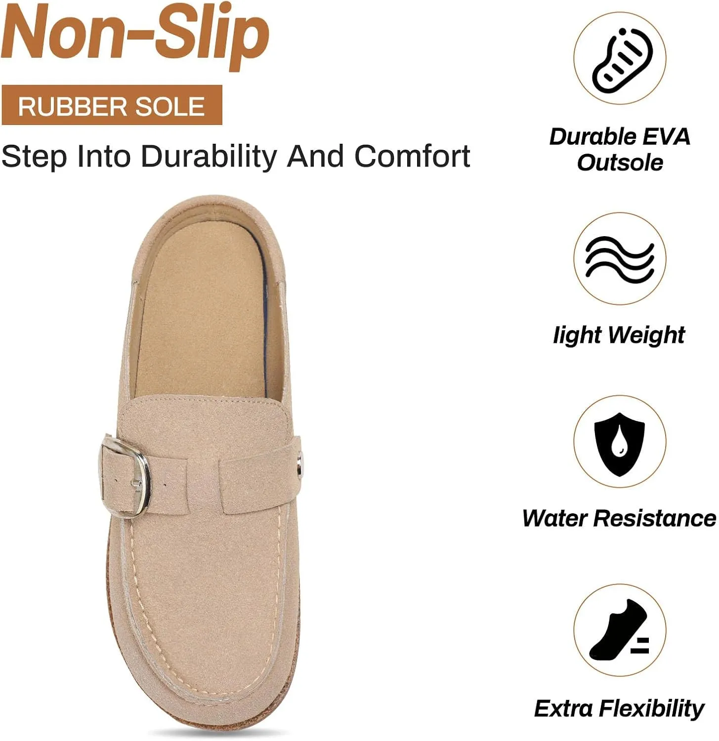 Women Suede Clogs Leather Mules for Women Cork Footbed Sandals Potato Shoes with Arch Support