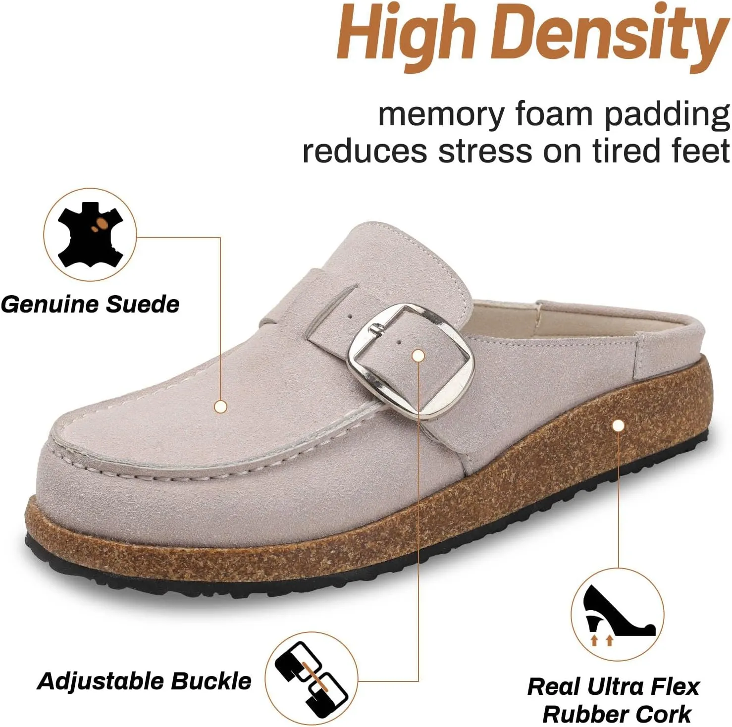 Women Suede Clogs Leather Mules for Women Cork Footbed Sandals Potato Shoes with Arch Support