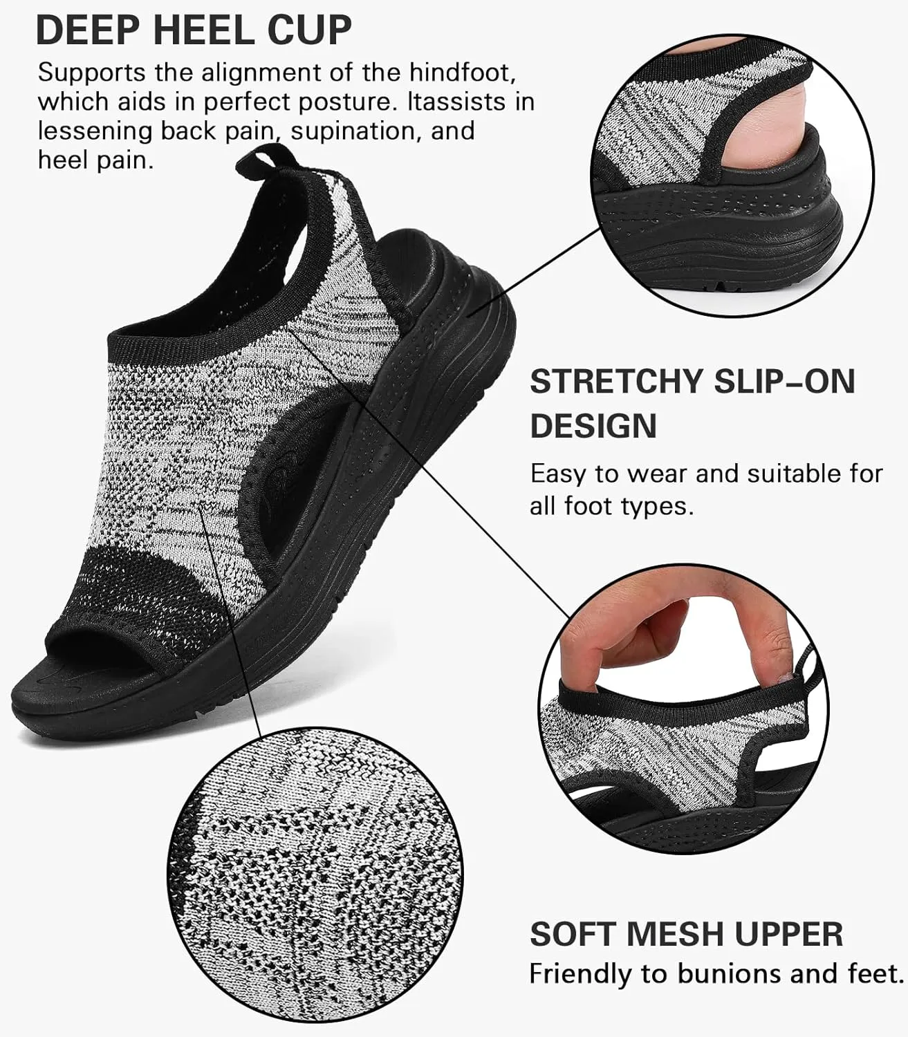 Women Walking Sandals Arch Support Orthotic Comfortable Plantar Fasciitis Non-slip Casual Open Toe Sport Sandals for Athletic Summer Beach