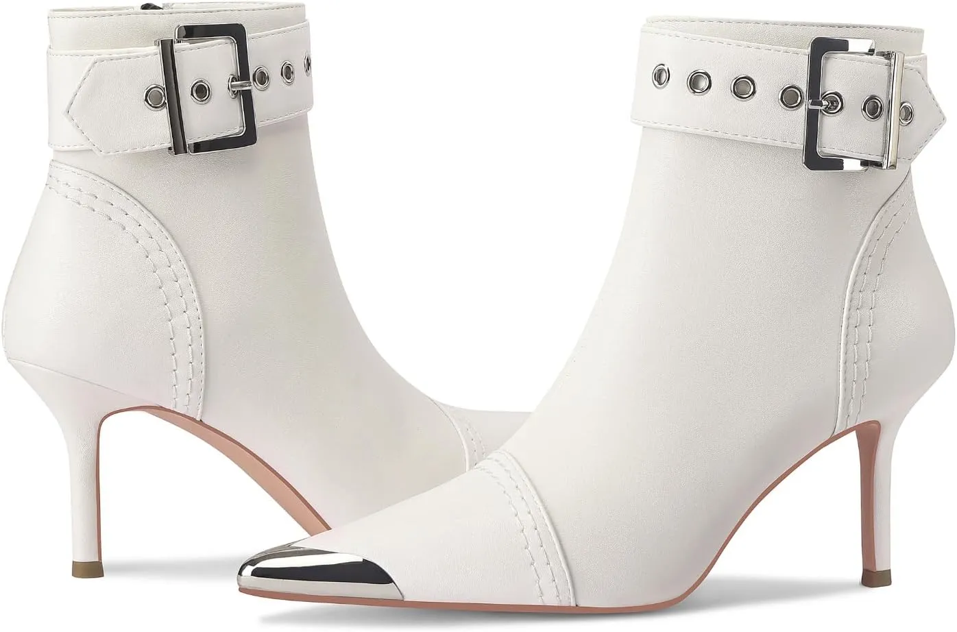 Women's Ankel Booties Metal Pointed Toe High Stilettos Heels Short Boots Belt Buckle Slide Zipper Trendey Show Dress Boots