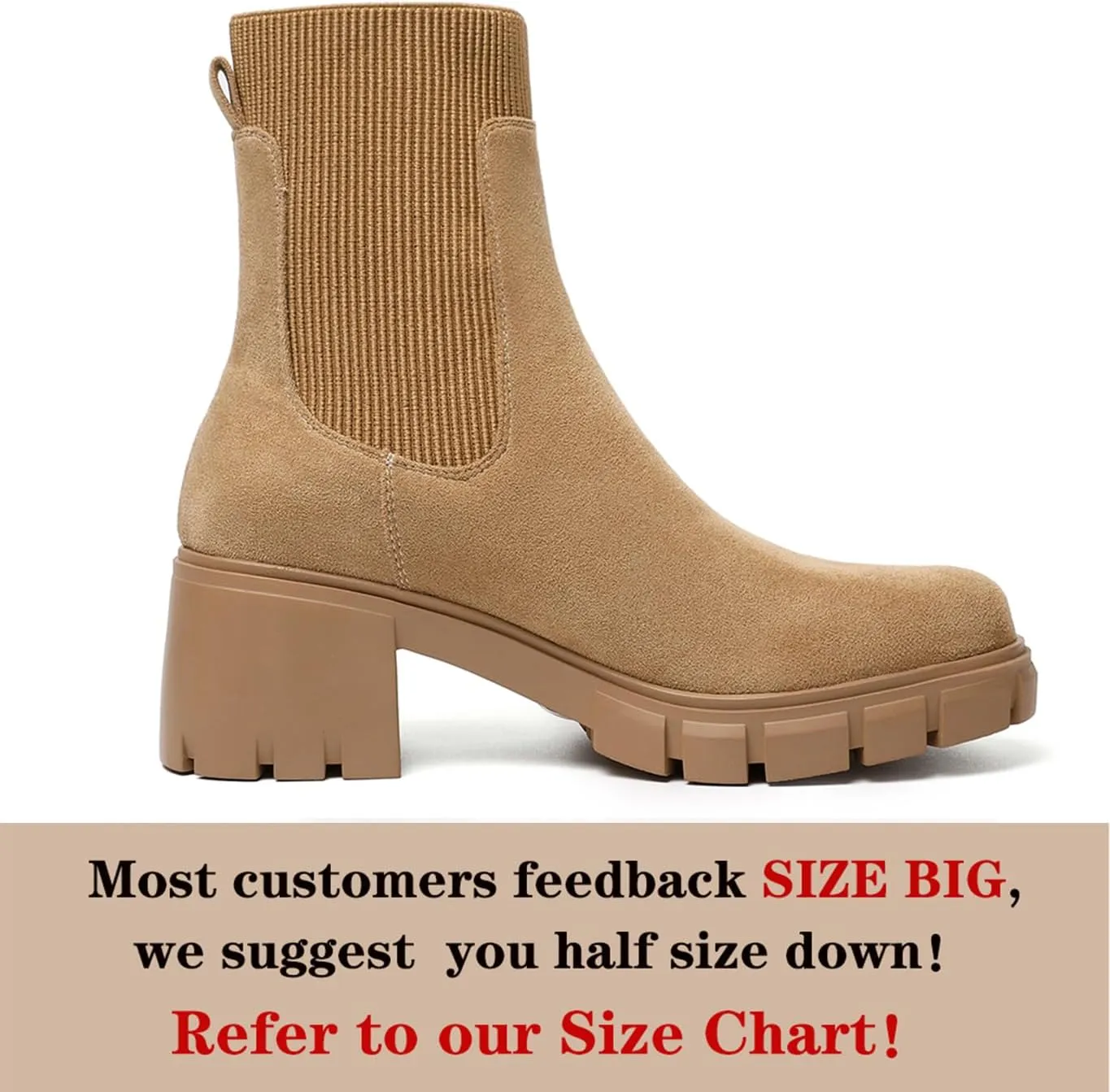 Womens Ankle Boots Lug Sole Comfortable Slip On Chelsea Booties Elastic Gore