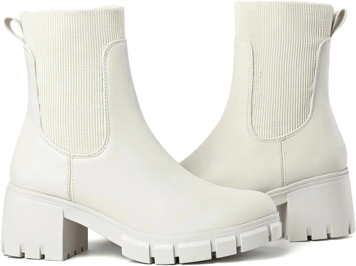 Womens Ankle Boots Lug Sole Comfortable Slip On Chelsea Booties Elastic Gore