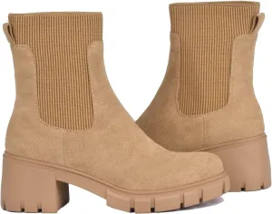 Womens Ankle Boots Lug Sole Comfortable Slip On Chelsea Booties Elastic Gore