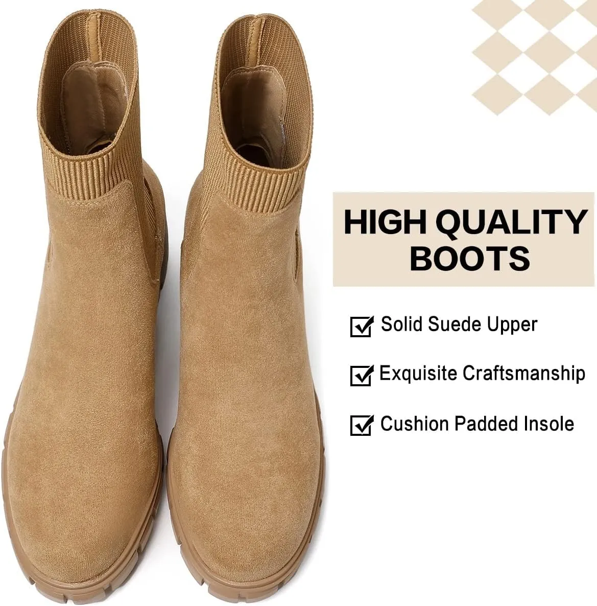 Womens Ankle Boots Lug Sole Comfortable Slip On Chelsea Booties Elastic Gore