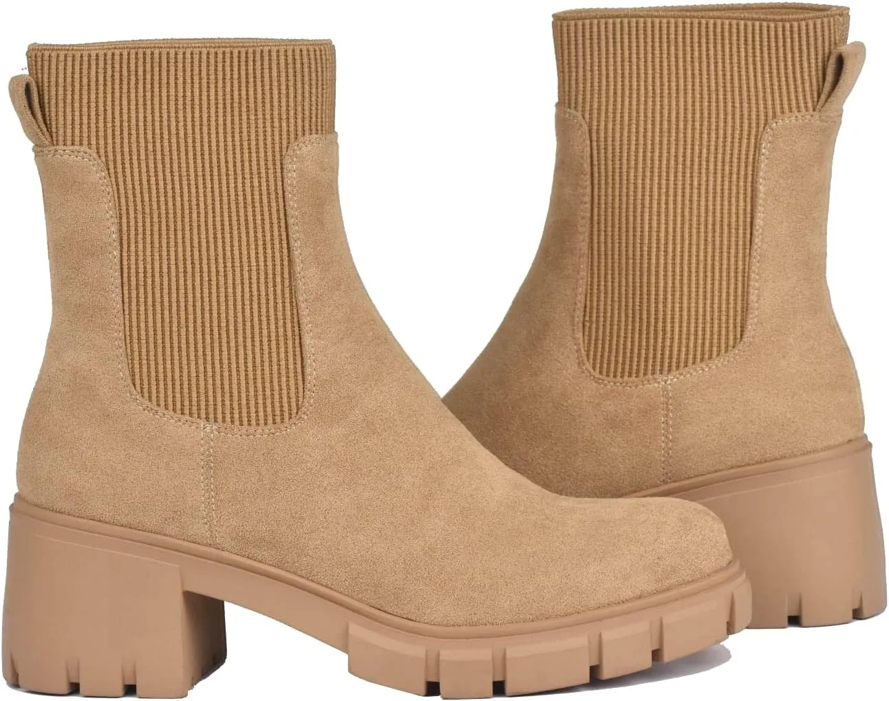 Womens Ankle Boots Lug Sole Comfortable Slip On Chelsea Booties Elastic Gore
