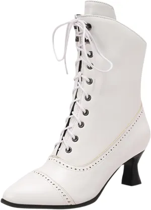 Women's Ankle Boots Victorian Boots Mid Calf Boots Pointed Toe Black Boots Kitten Heel Lace Up Witch Boots Knight Boots for Women Low Heel Dressy Short Booties Renaissance Shoes
