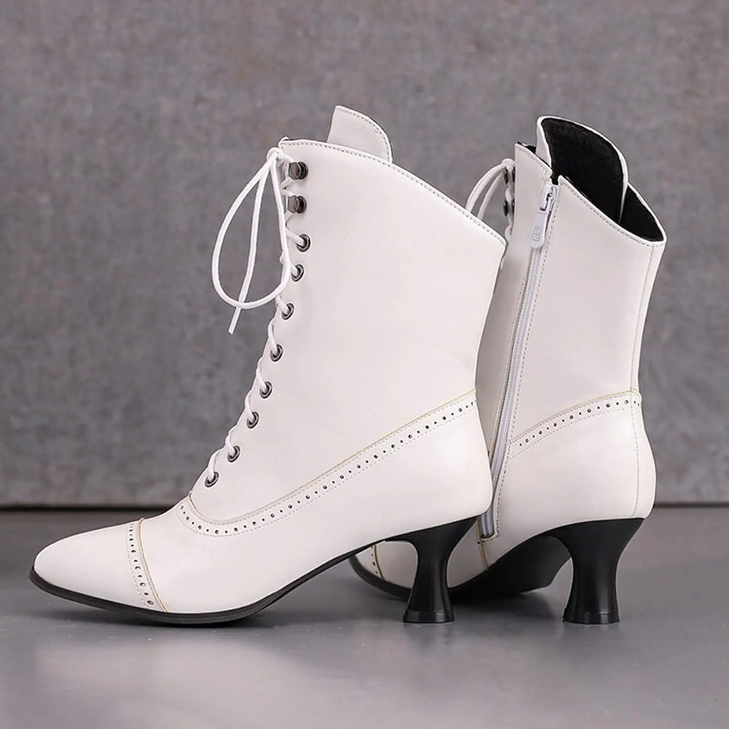 Women's Ankle Boots Victorian Boots Mid Calf Boots Pointed Toe Black Boots Kitten Heel Lace Up Witch Boots Knight Boots for Women Low Heel Dressy Short Booties Renaissance Shoes
