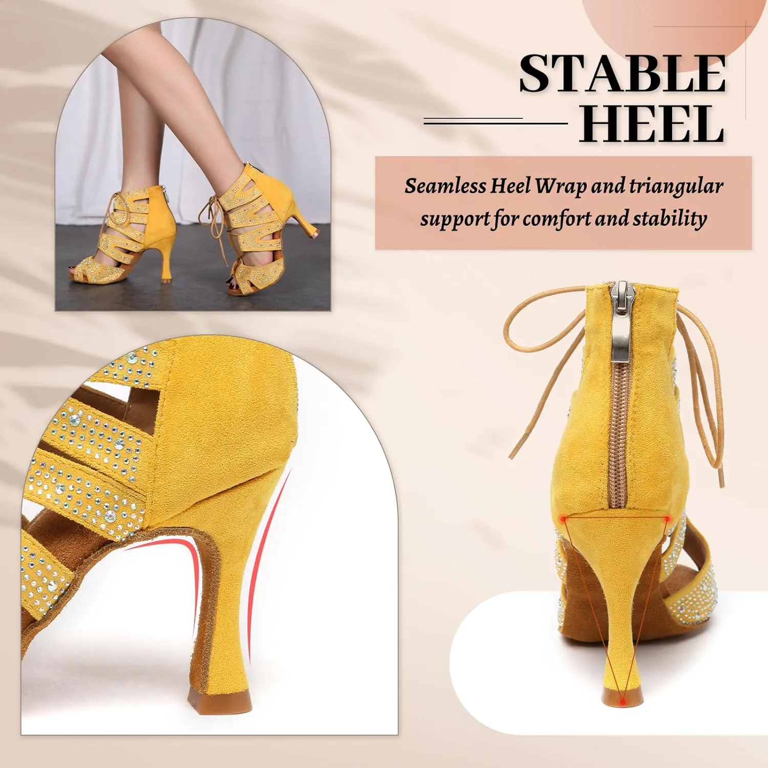 Women's Ballroom Latin Salsa Dance Shoes Lace-Up Open-Toe Dance Boots Heels,YCL570