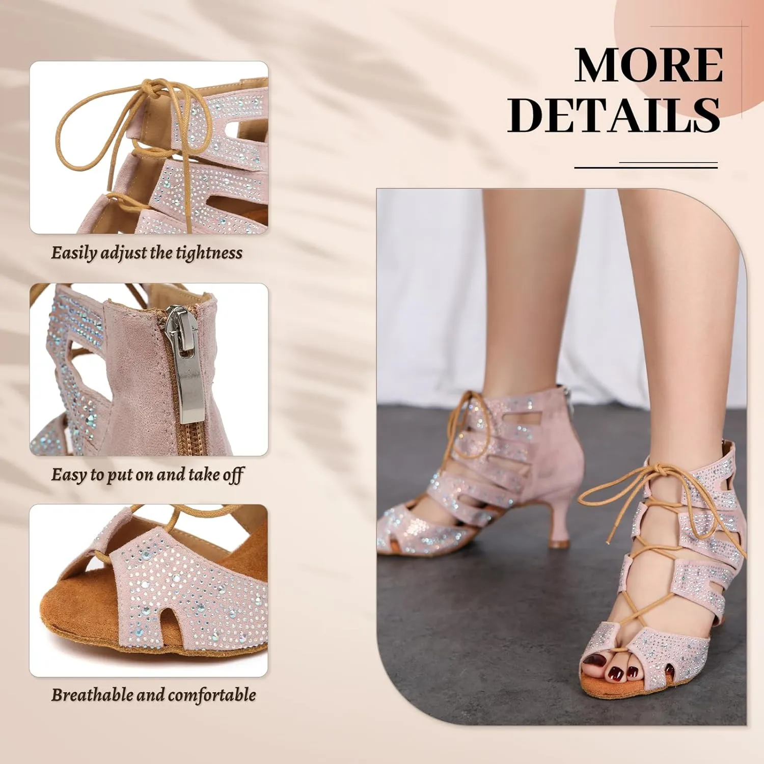 Women's Ballroom Latin Salsa Dance Shoes Lace-Up Open-Toe Dance Boots Heels,YCL570