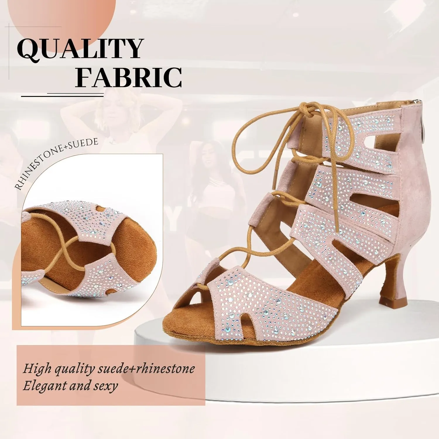 Women's Ballroom Latin Salsa Dance Shoes Lace-Up Open-Toe Dance Boots Heels,YCL570