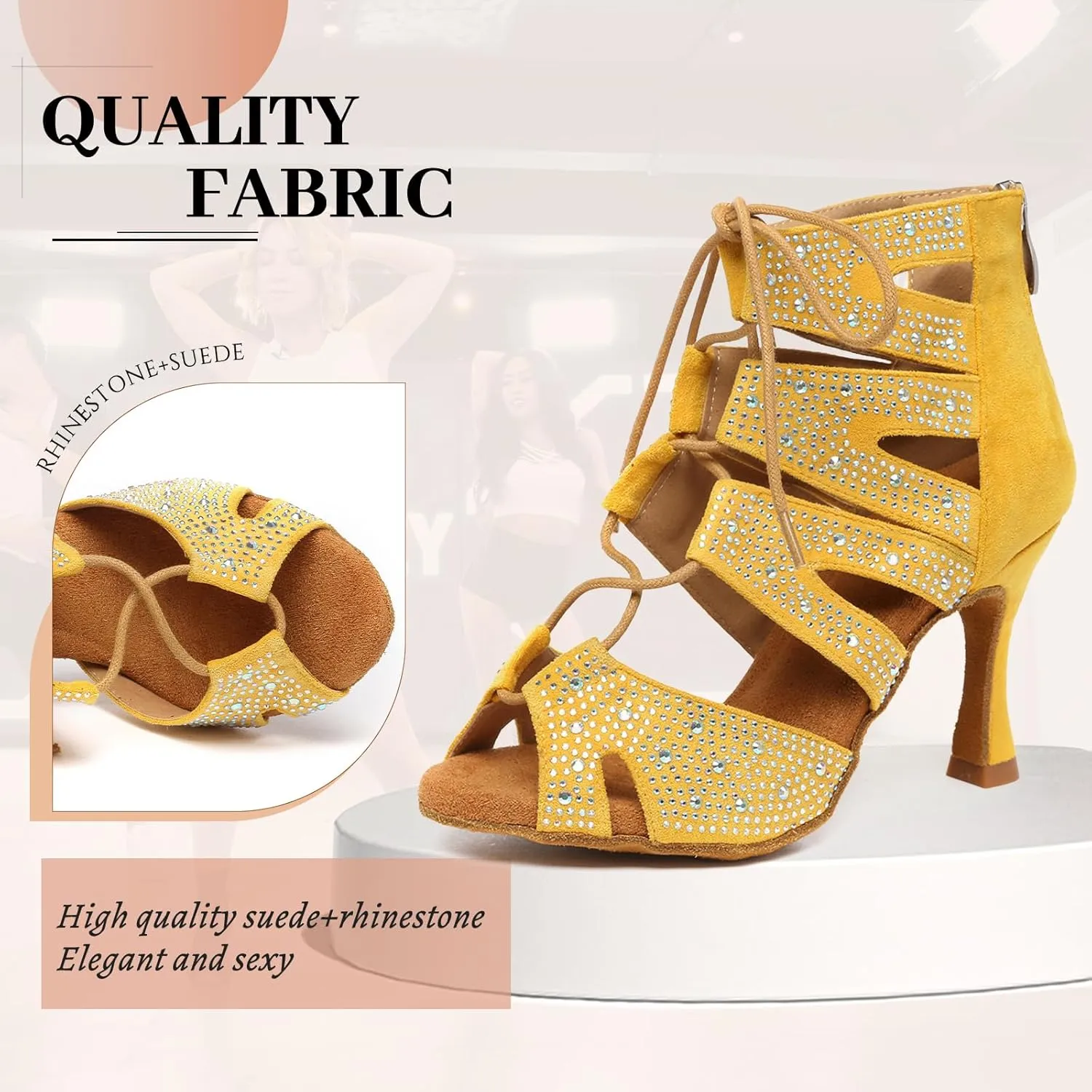Women's Ballroom Latin Salsa Dance Shoes Lace-Up Open-Toe Dance Boots Heels,YCL570