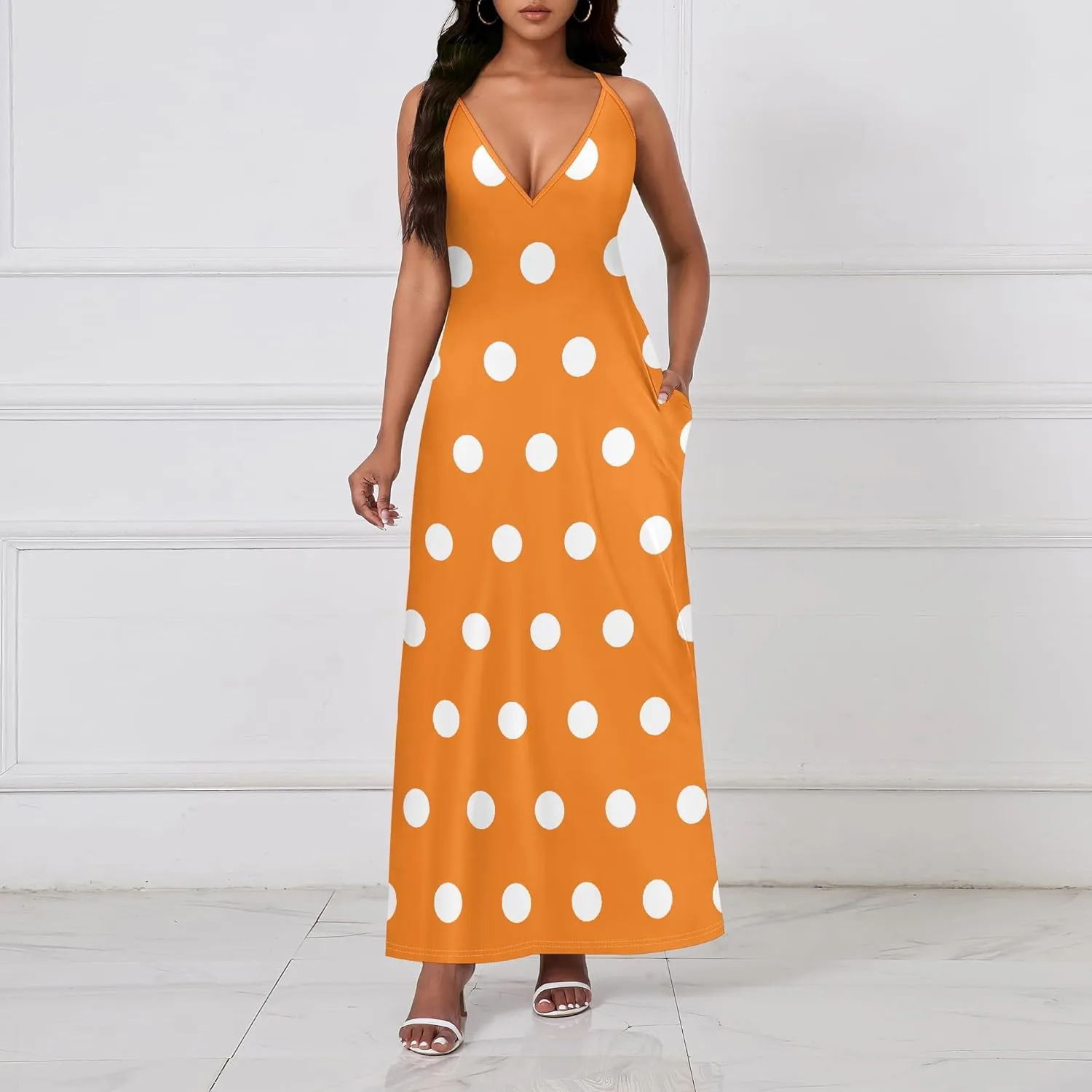 Women's Boho Ankle-Length Spaghetti Strap Sexy V-Neck Maxi Dress Summer Beach Vacation Cocktail Party Dress XS-3XL