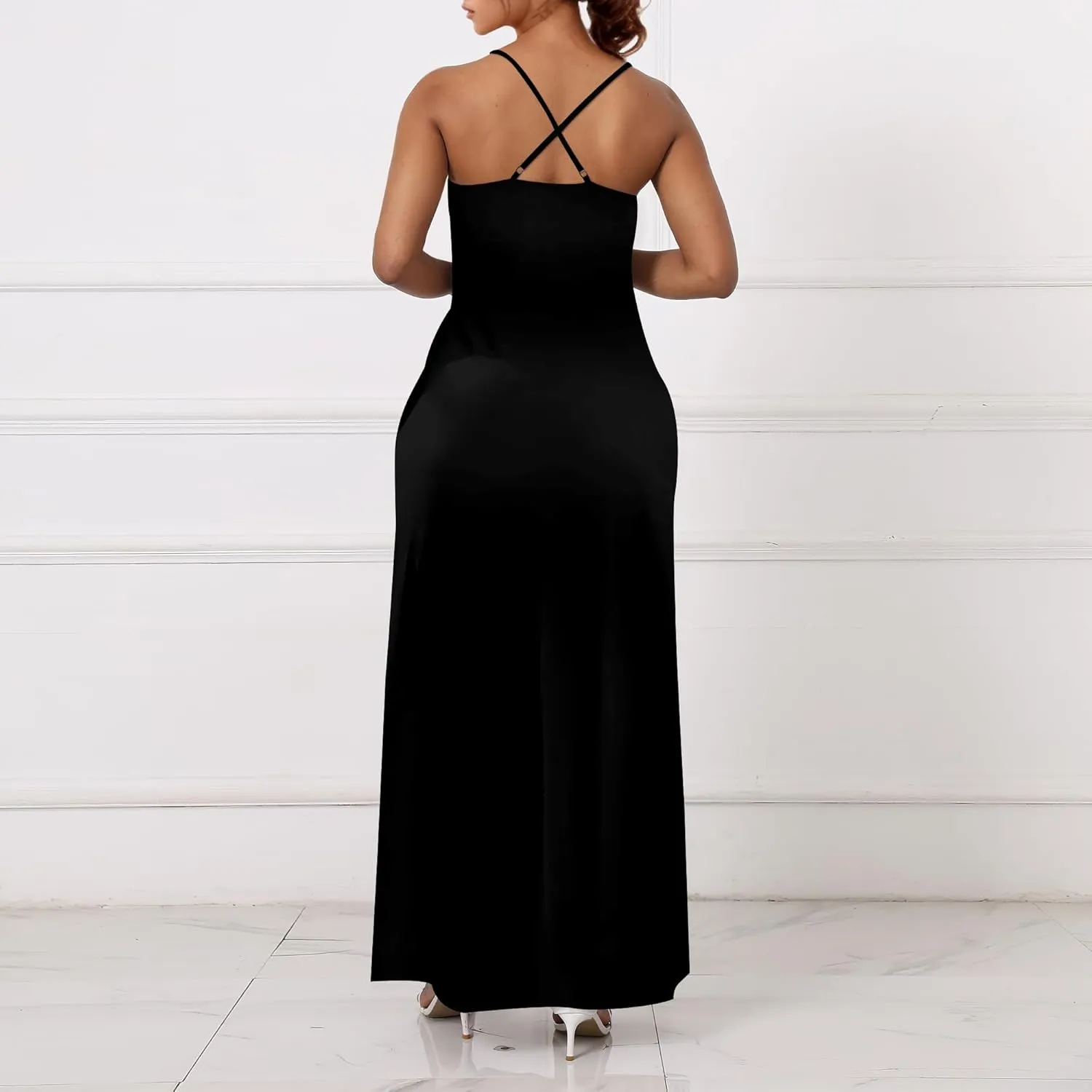 Women's Boho Ankle-Length Spaghetti Strap Sexy V-Neck Maxi Dress Summer Beach Vacation Cocktail Party Dress XS-3XL