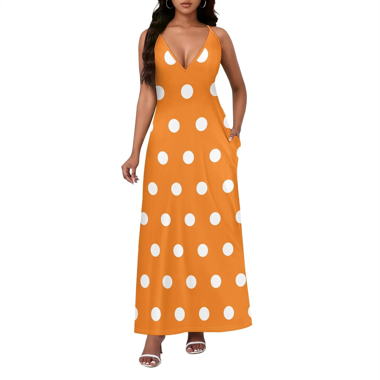 Women's Boho Ankle-Length Spaghetti Strap Sexy V-Neck Maxi Dress Summer Beach Vacation Cocktail Party Dress XS-3XL