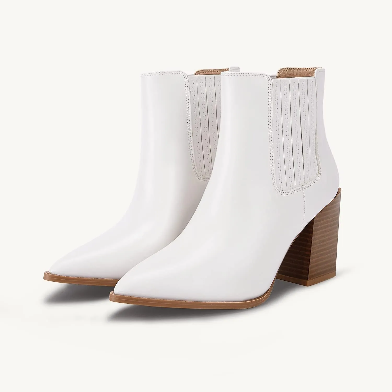 Womens Booties Pointed Toe Stacked Heel Fashion Chelsea Ankle Boots