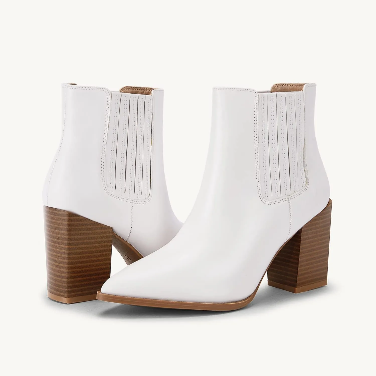 Womens Booties Pointed Toe Stacked Heel Fashion Chelsea Ankle Boots