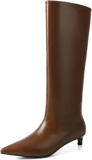 Womens Boots Knee High Kitten Heel Tall Boots For Women Pointed Toe Low Heel Fahion Fall Dress Long Boots