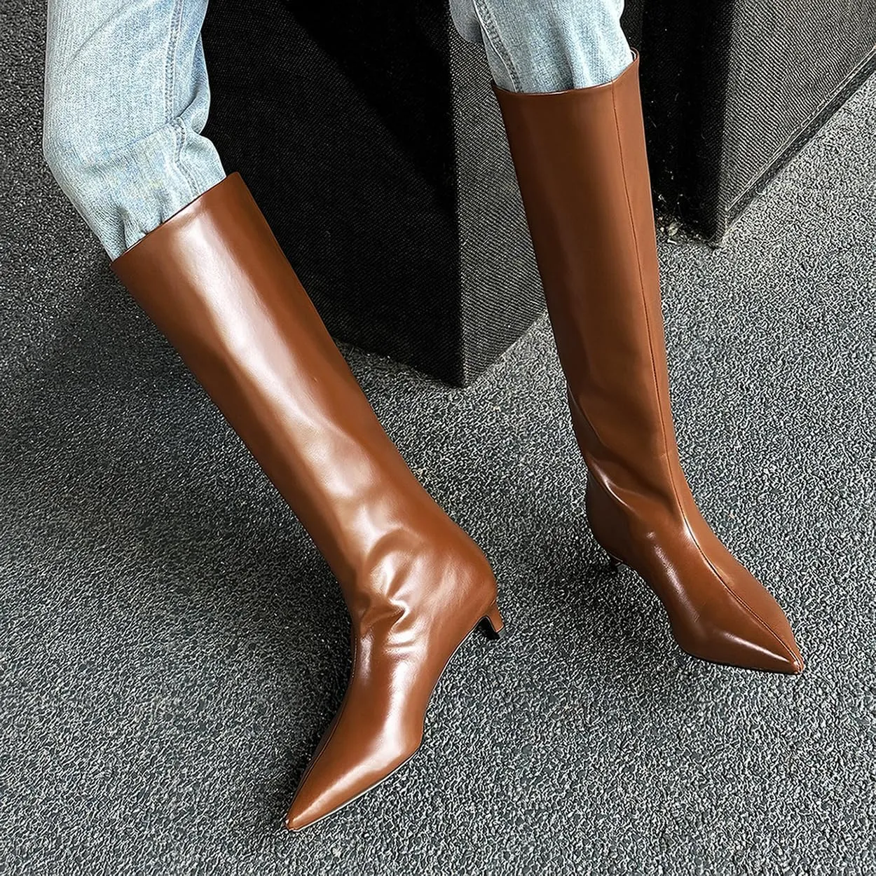 Womens Boots Knee High Kitten Heel Tall Boots For Women Pointed Toe Low Heel Fahion Fall Dress Long Boots