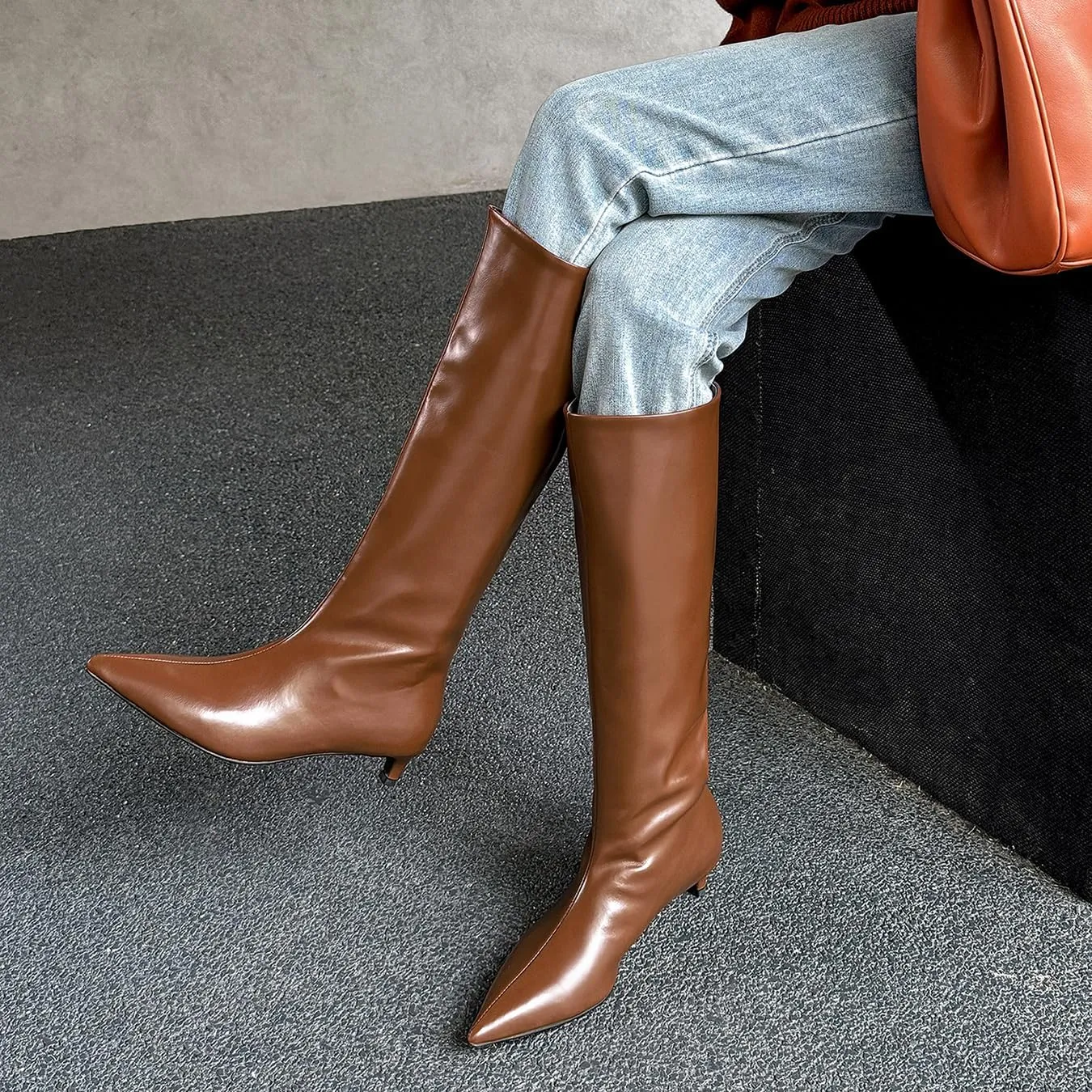 Womens Boots Knee High Kitten Heel Tall Boots For Women Pointed Toe Low Heel Fahion Fall Dress Long Boots