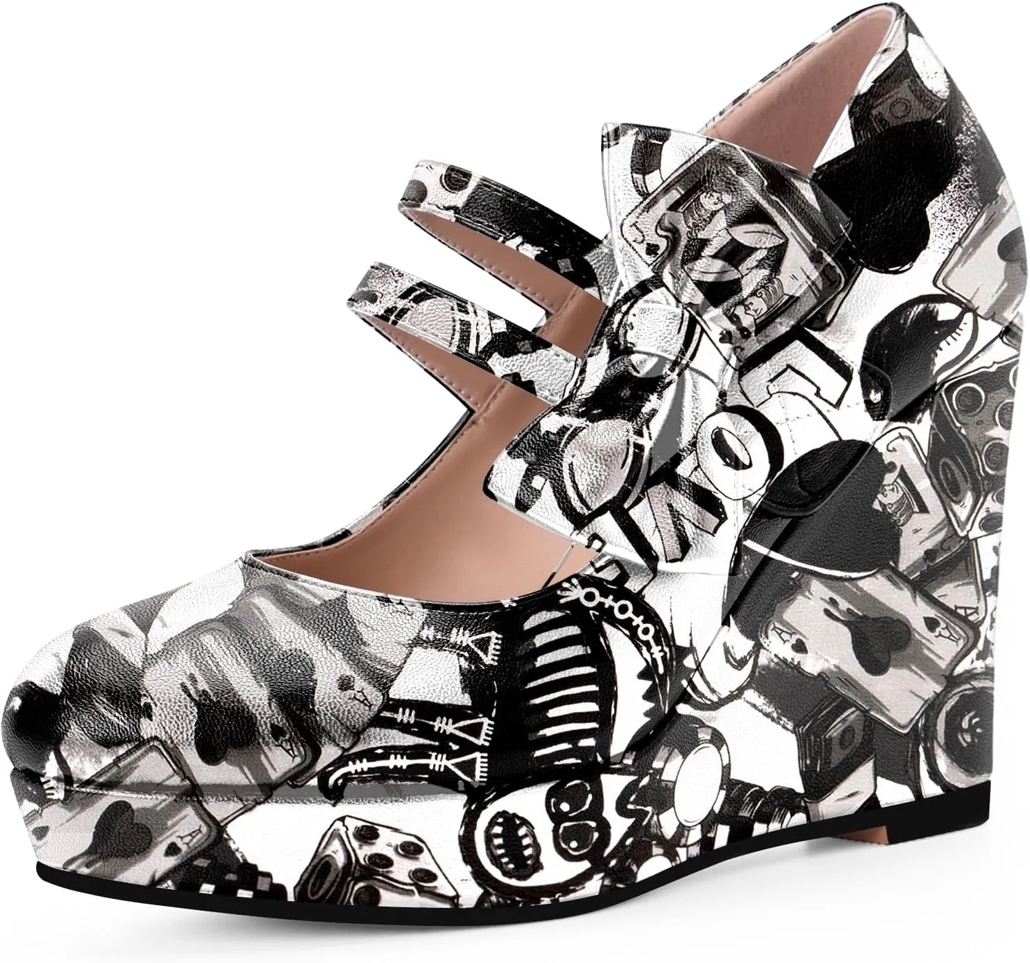 Women's Bow Closed Toe Hook Loop Platform High Heel Wedges Sandals Comfortable Mary Janes Pumps