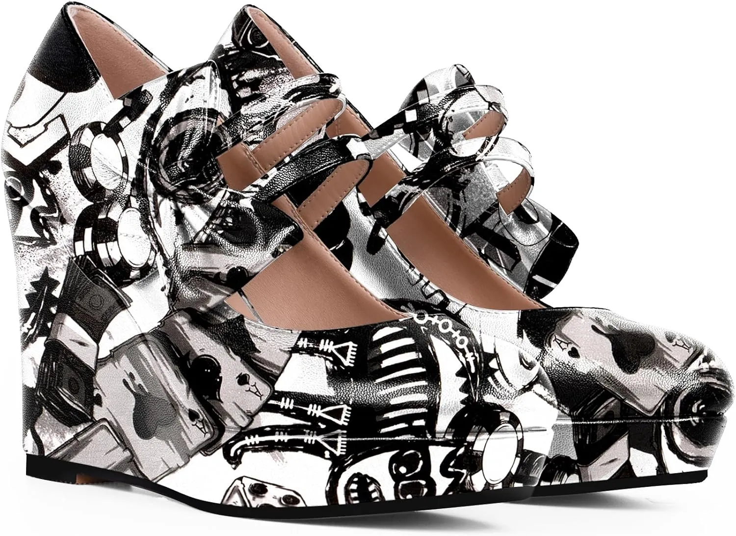 Women's Bow Closed Toe Hook Loop Platform High Heel Wedges Sandals Comfortable Mary Janes Pumps