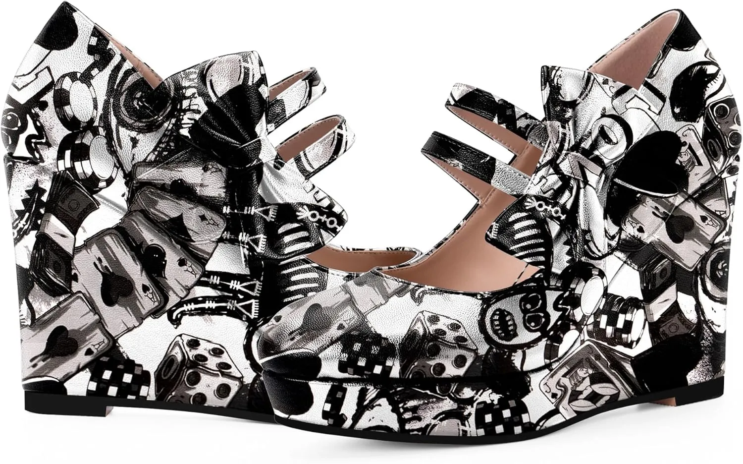 Women's Bow Closed Toe Hook Loop Platform High Heel Wedges Sandals Comfortable Mary Janes Pumps