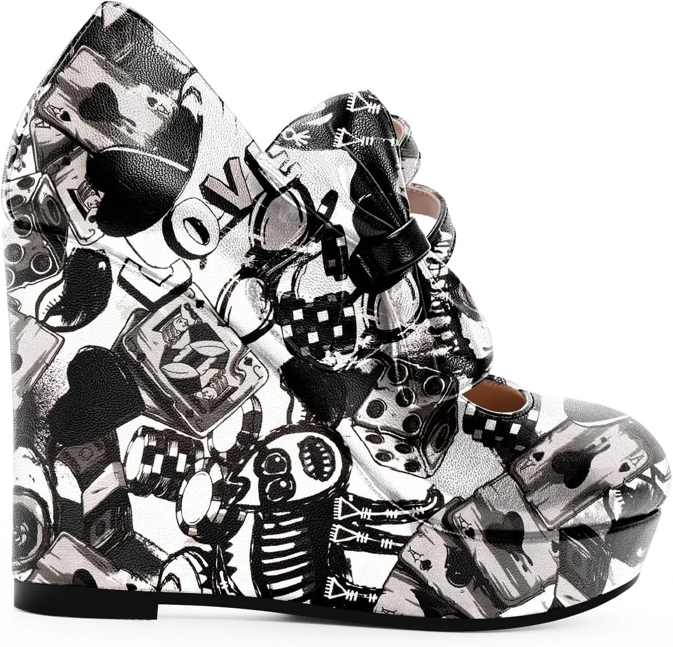 Women's Bow Closed Toe Hook Loop Platform High Heel Wedges Sandals Comfortable Mary Janes Pumps