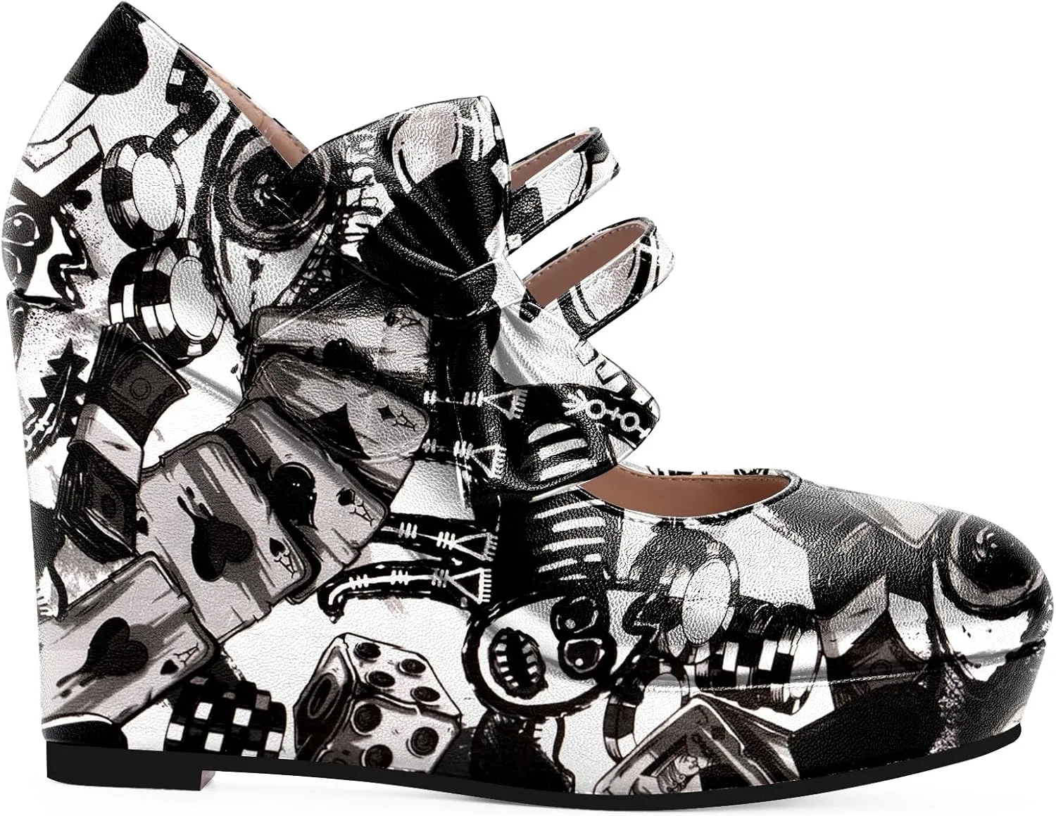 Women's Bow Closed Toe Hook Loop Platform High Heel Wedges Sandals Comfortable Mary Janes Pumps