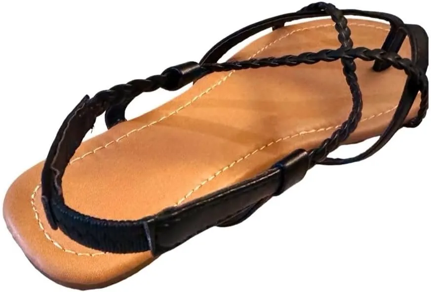 Women's Braided Strap Flat Sandals – Comfortable Open-Toe Slip-On Gladiator Sandals with Back Strap, Casual Summer Footwear