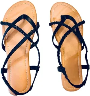 Women's Braided Strap Flat Sandals – Comfortable Open-Toe Slip-On Gladiator Sandals with Back Strap, Casual Summer Footwear
