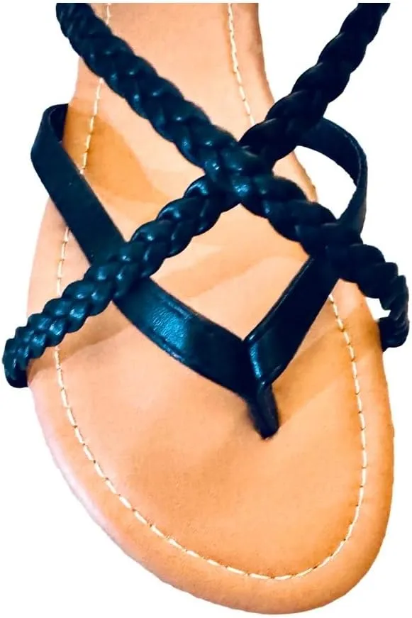Women's Braided Strap Flat Sandals – Comfortable Open-Toe Slip-On Gladiator Sandals with Back Strap, Casual Summer Footwear