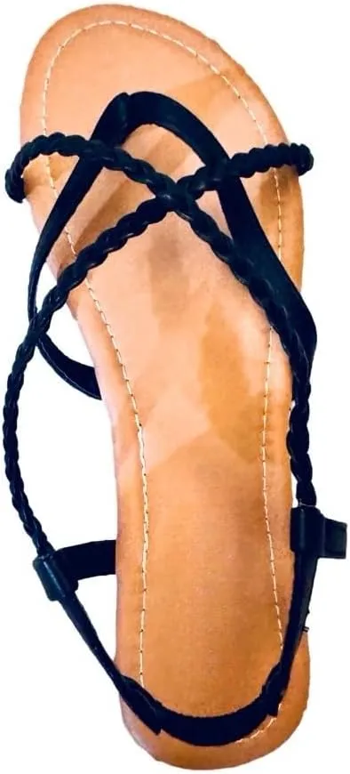 Women's Braided Strap Flat Sandals – Comfortable Open-Toe Slip-On Gladiator Sandals with Back Strap, Casual Summer Footwear