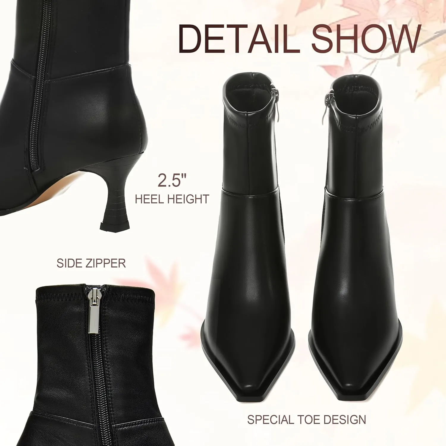 Womens Brown Suede Fall Boots with Side Zip, Ankle, Mid Calf, Pointed Toe, Kitten Heel, Dressy, Short Boots