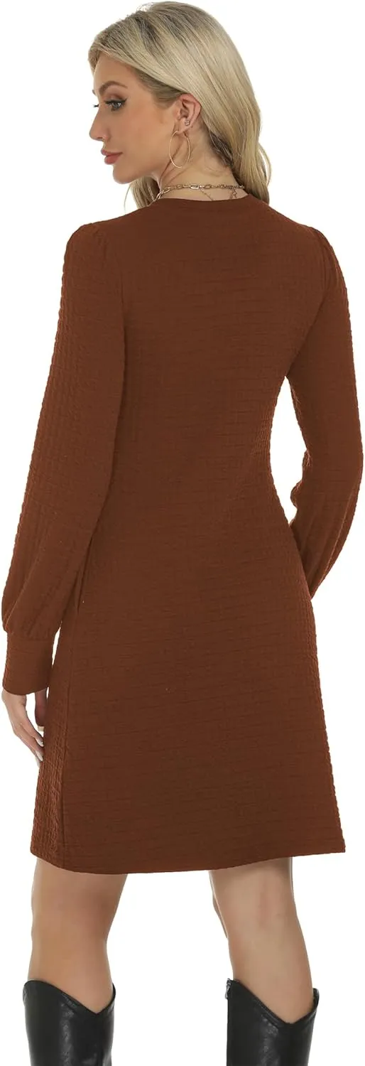 Womens Casual Dresses Long Sleeve Sexy Wrap V Neck Mini Dress with Pockets Winter Fall Spring Trendy Outfit