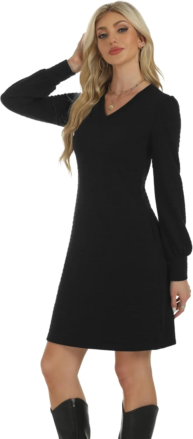 Womens Casual Dresses Long Sleeve Sexy Wrap V Neck Mini Dress with Pockets Winter Fall Spring Trendy Outfit
