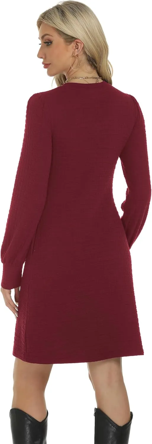 Womens Casual Dresses Long Sleeve Sexy Wrap V Neck Mini Dress with Pockets Winter Fall Spring Trendy Outfit