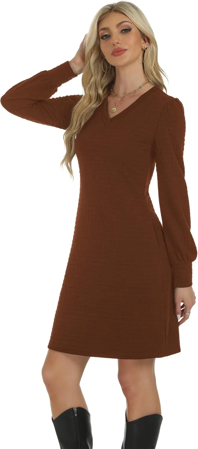 Womens Casual Dresses Long Sleeve Sexy Wrap V Neck Mini Dress with Pockets Winter Fall Spring Trendy Outfit