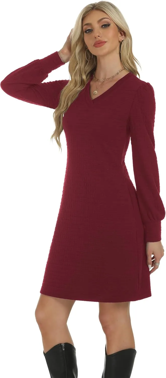 Womens Casual Dresses Long Sleeve Sexy Wrap V Neck Mini Dress with Pockets Winter Fall Spring Trendy Outfit