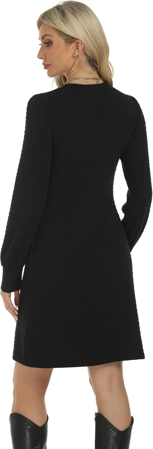 Womens Casual Dresses Long Sleeve Sexy Wrap V Neck Mini Dress with Pockets Winter Fall Spring Trendy Outfit